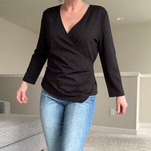 Black V-Neck Crossover Asymmetrical Top